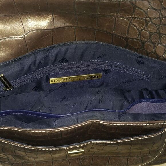 Donald J. Pliner Purse Bronze Metallic Croc Embossed East West Shoulder Bag - Picture 8 of 8